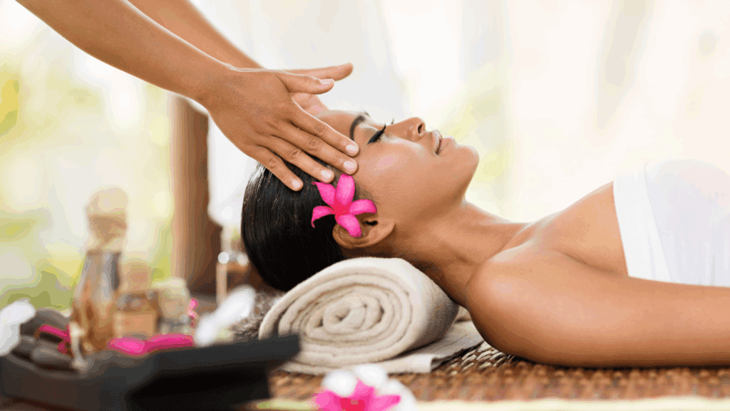 benefits of massage therapy, young women receiving a head massage
